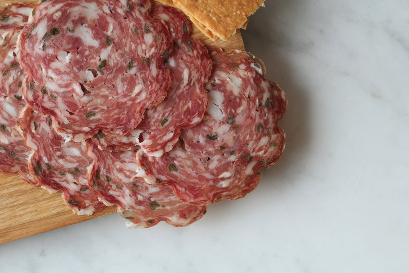 Seaweed and cider sliced salami, made by artisan British charcuterie makers, Cornish Charcuterie
