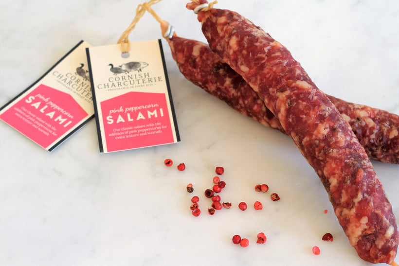 The addition of fragrant pink peppercorns to our Cornish Charcuterie salami adds a new dimension of warmth and aroma.