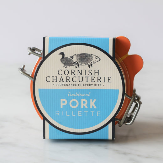 Cornish Charcuterie's award-winning traditional pork rillette is made from Norton Barton Farm Cornish Lop pork, poached in duck fat, lightly seasoned and shredded.