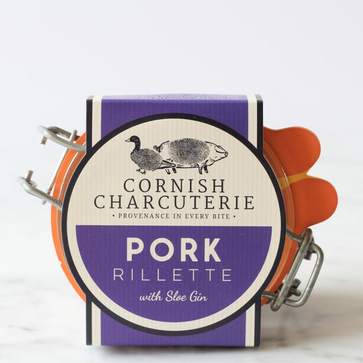 Cornish Charcuterie's pork rillette is made from Norton Barton Farm Cornish Lop Pork, poached in duck fat, lightly seasoned and with a generous dash of sloe gin.