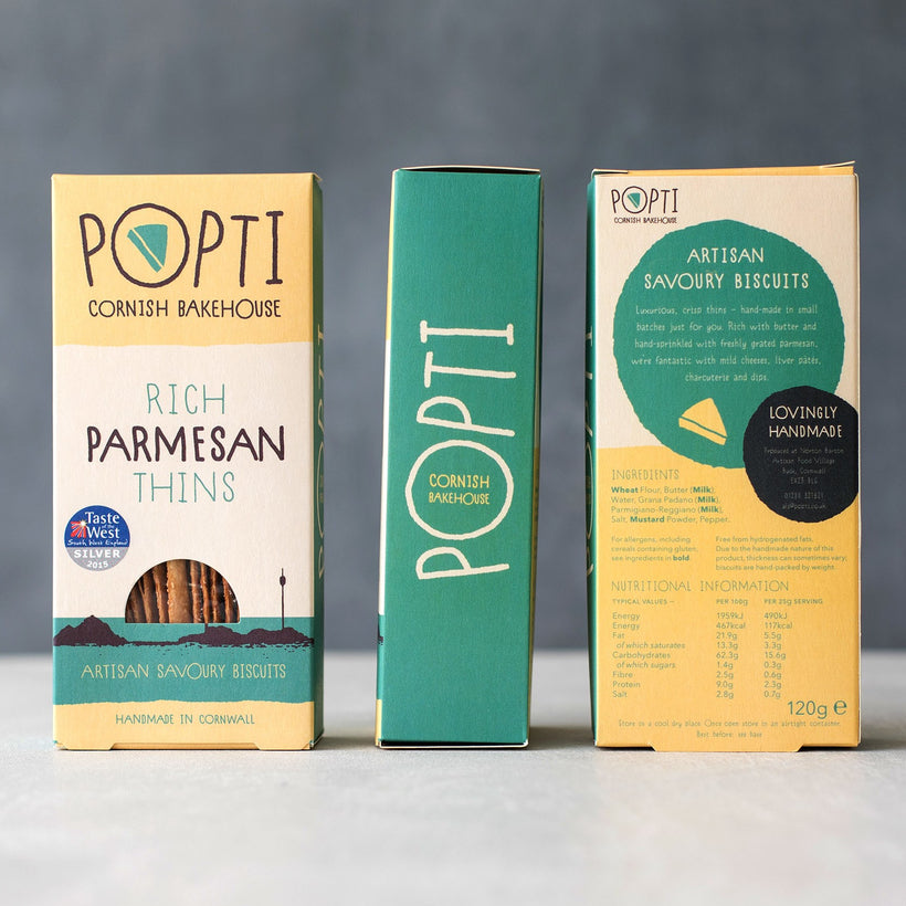 Artisan Cornish parmesan savoury biscuits from POPTI. Perfectly paired with cured meats from Cornish Charcuterie