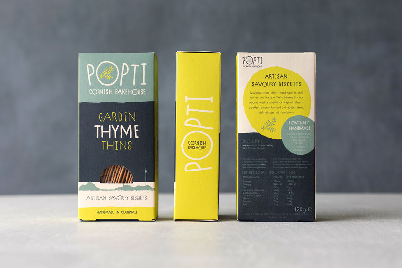 Garden Thyme Savoury Thins from POPTI Cornish Bakehouse are made with butter and garden thyme.