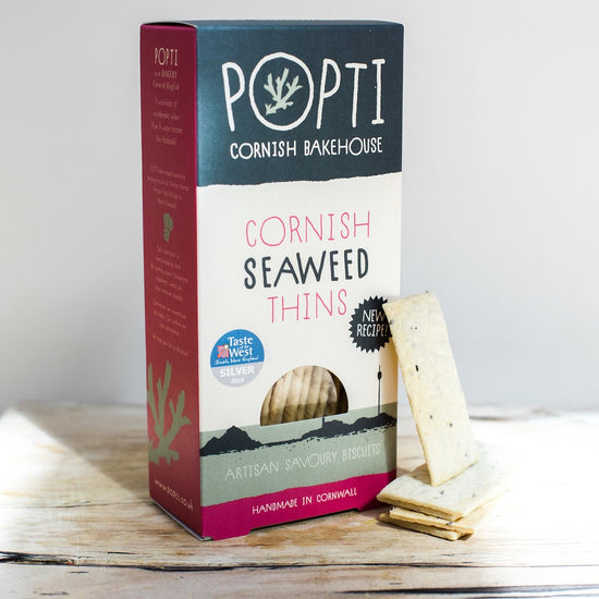 Award winning Cornish seaweed Savoury Thins from POPTI Cornish Bakehouse are made with butter and Cornish seaweed